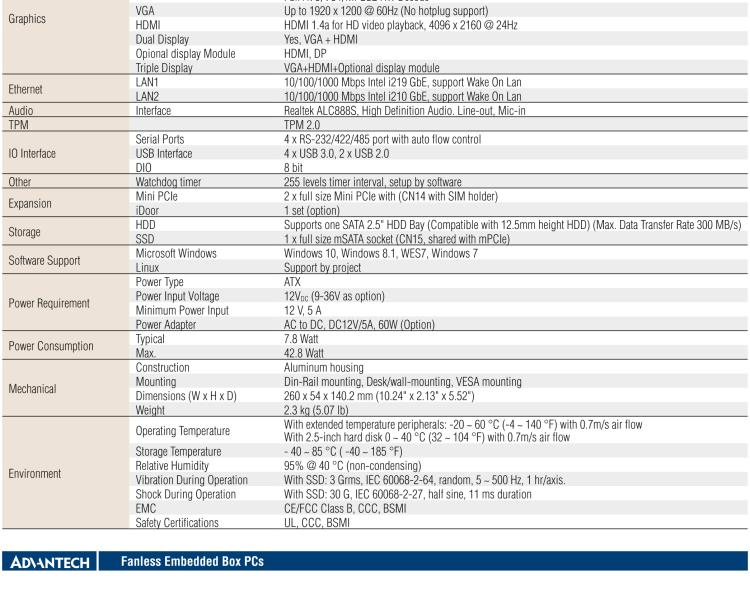 研華EIS-D150 研華EIS-D150，邊緣計算系統(tǒng)，支持Intel 第六代處理器，可選i3/i5/i7 CPU，最高支持 16 GB內(nèi)存，具備豐富擴展接口 2 x LAN，4 x COM，6 x USB等，同時還可以擴展 iDoor 和 ARK-Plus 模組增加更多的擴展能力，可以根據(jù)現(xiàn)場應用需求，靈活定制。