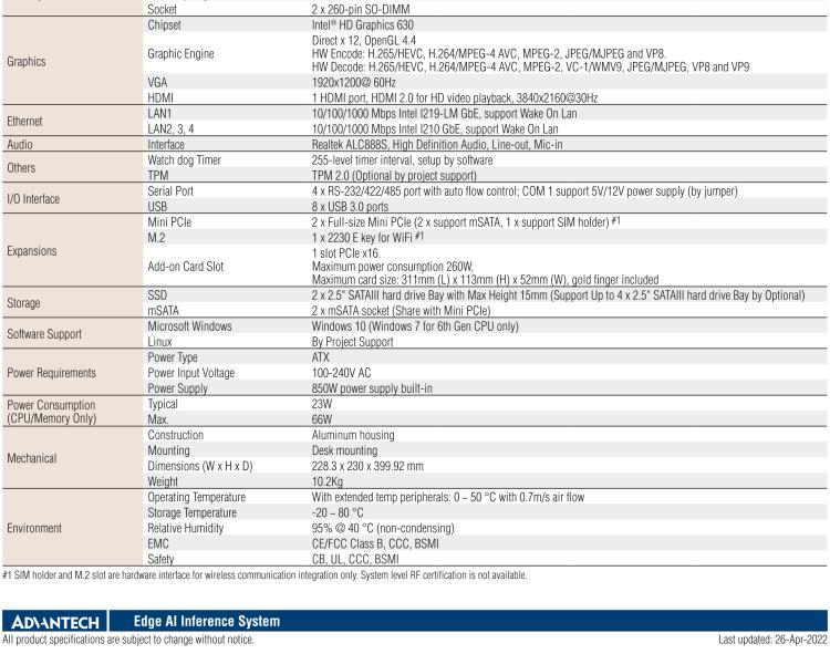 研華AIR-300 支持Intel Xeon / 6/7代Core?i3/i5/i7處理器，AI計(jì)算平臺(tái)，可擴(kuò)展 PCIe x16 GPU全尺寸卡