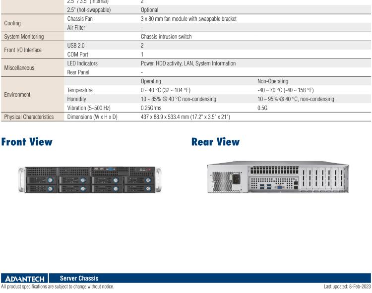 研華HPC-7282 2U 機(jī)架式機(jī)箱，適用于 Micro/ATX 服務(wù)器主板，支持8個(gè)2.5寸/3.5寸熱插拔硬盤，7個(gè)半高擴(kuò)展槽
