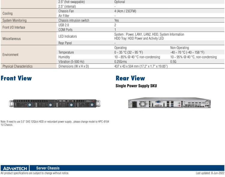 研華HPC-7140 1U 機(jī)架式服務(wù)器機(jī)箱，適用于 MicroATX/ATX 服務(wù)器主板，支持4個(gè)3.5"熱插拔盤位，1個(gè)全長(zhǎng)/半長(zhǎng)PCI-E x16擴(kuò)展插槽