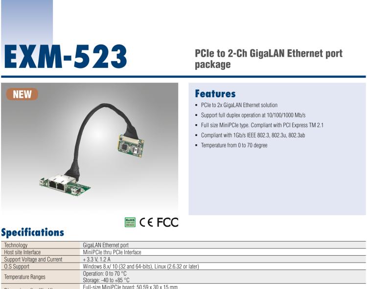 研華EXM-523 GigaLAN 以太網(wǎng)模塊、2-Ch、PCIe I/F