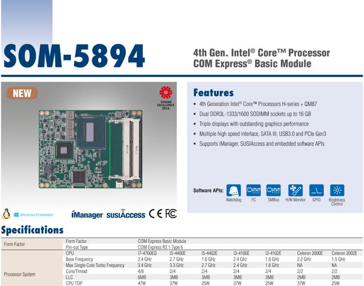 研華SOM-5894 第三代 Intel? Core?處理器， COM Express? Basic 模塊