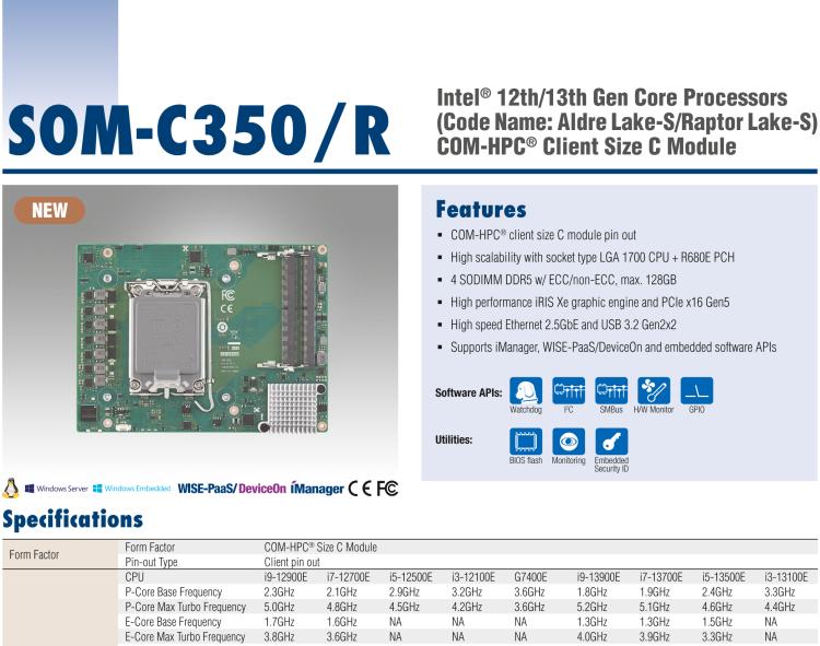 研華SOM-C350 Intel Alder Lake-S 可更換型 CPU，COM-HPC Client Size C 模塊