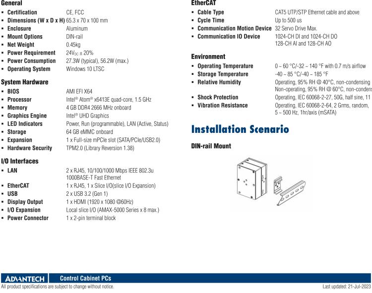 研華AMAX-357 超微型EtherCAT運動控制器，基于PC架構(gòu)開發(fā)，配置了Intel Atom處理器，具有64GB eMMC、2 x LAN、2 x USB和Slice IO擴展