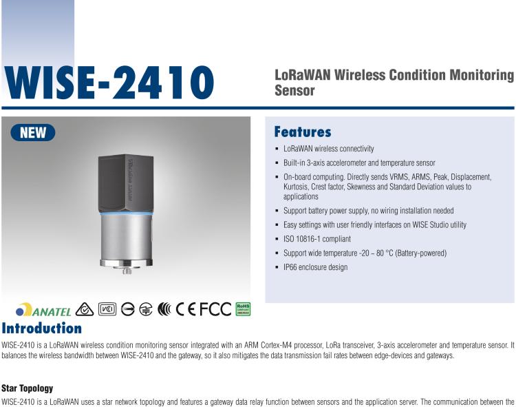 研華WISE-2410 WISE-2410是LoRaWA N無(wú)線振動(dòng)溫度監(jiān)控傳感器，電池使用周期為2年。