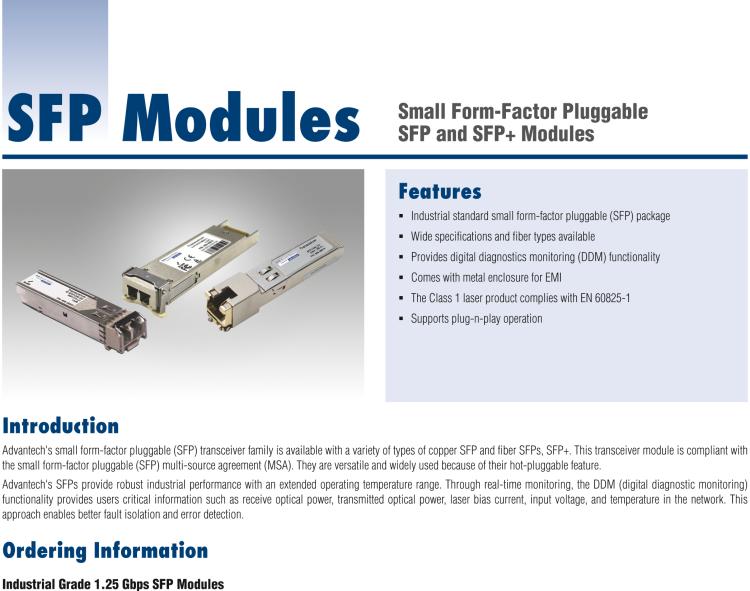 研華SFP-FSM-40K IE-SFP/155-ED，單模1310/PLUS -LC 40km（也被稱為BB-808-38104）
