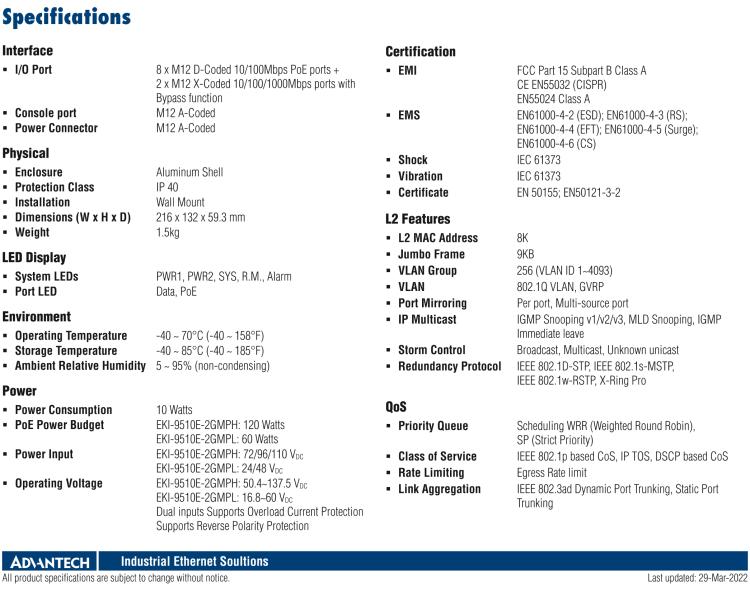 研華EKI-9510E-2GMPH 10個百兆M12 POE端口網(wǎng)管EN50155交換機， 支持72/96/110 VDC供電