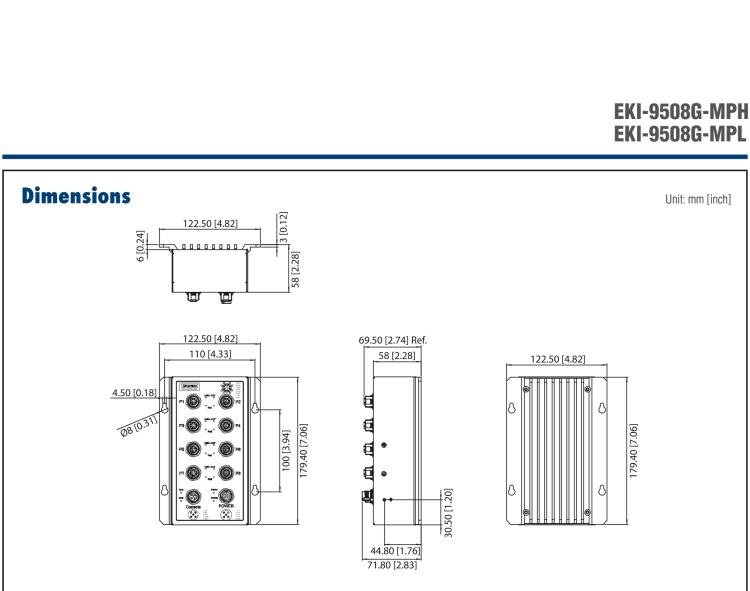 研華EKI-9508G-MPH 8個千兆M12 POE端口非網(wǎng)管EN50155交換機， 支持72/96/110 VDC供電