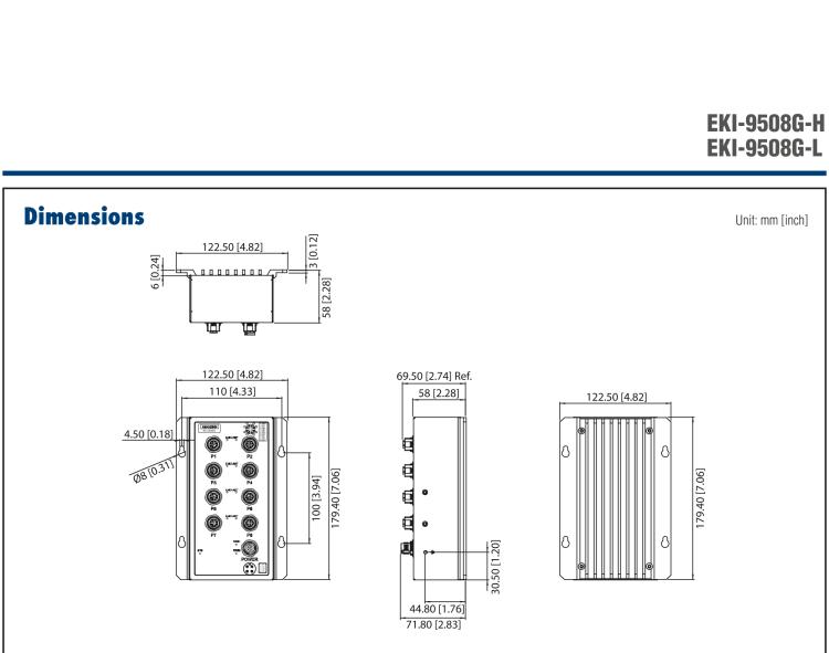 研華EKI-9508G-L 8個(gè)千兆M12端口非網(wǎng)管EN50155交換機(jī)，支持24/48 VDC供電