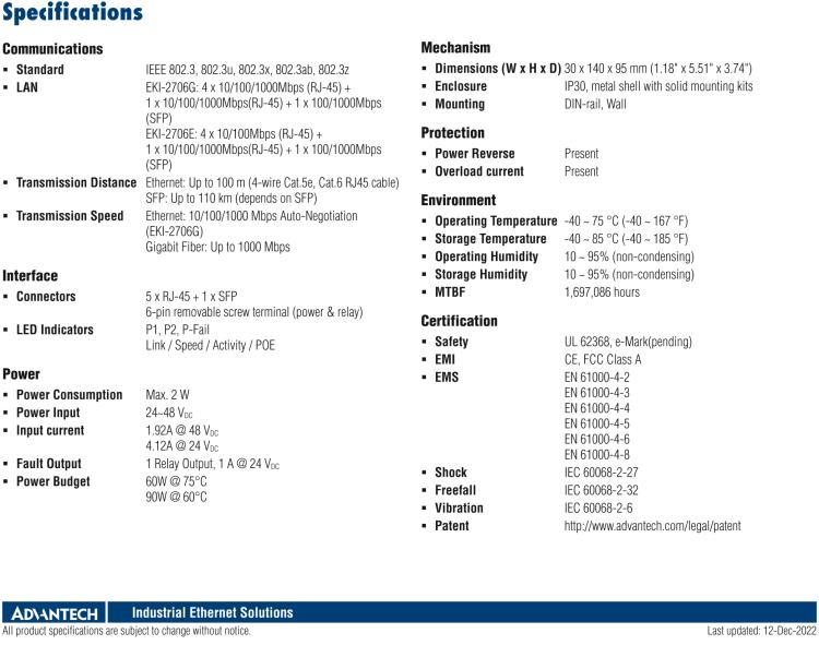研華EKI-2706G-1GFPI 4GE PoE+1G+1G SFP，非網(wǎng)管型PoE工業(yè)以太網(wǎng)交換機，IEEE802.3af/at，24~48VDC（BE型），48~53VDC（AE型），-40~75℃
