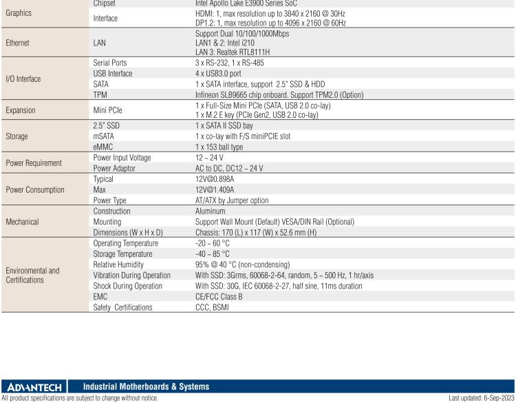 研華EPC-U2217 Intel Atom第六代Apollo Lake無風扇嵌入式工控機，3LAN，板載eMMC，CANBUS