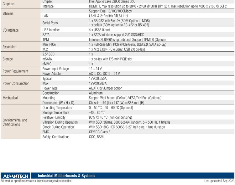 研華EPC-U2117 Intel Atom第六代Apollo Lake無風扇嵌入式工控機，板載eMMC，CANBUS