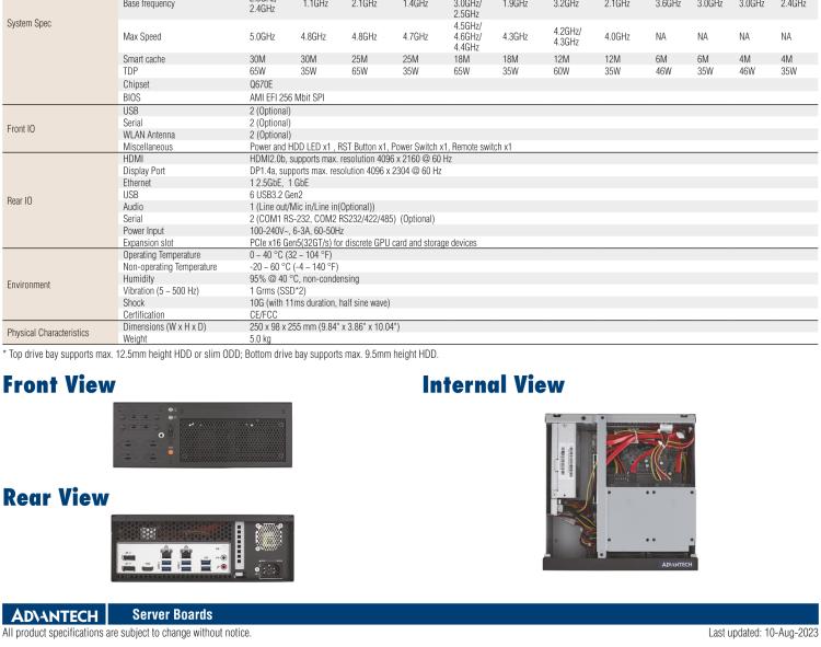 研華EPC-B2278 適配Intel 第12代 Core i 系列處理器，搭載Q670E芯片組。2U高度，精簡尺寸，性能強勁，是小尺寸高性能場景的理想解決方案。