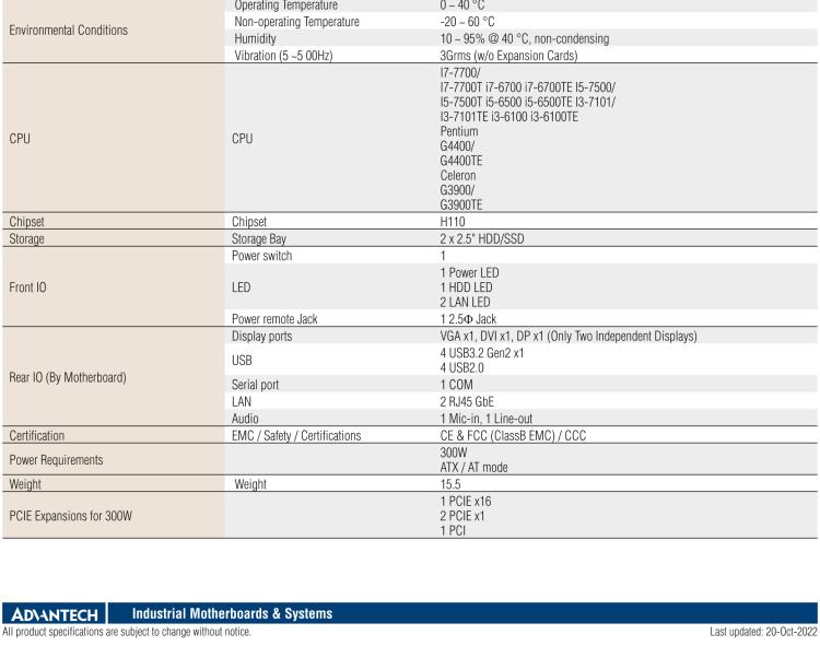 研華EPC-B5505 適配Intel? 第6/7代 Core ? i/Xeon E3系列處理器，搭載H110芯片組。標(biāo)準(zhǔn)4U上架，廣泛適用于各種行業(yè)。