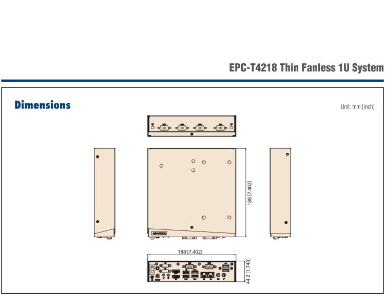 研華EPC-T4218 適配Intel 第8代 賽揚(yáng)/凌動系列處理器。1U超薄高度，無風(fēng)扇系統(tǒng)，性能強(qiáng)勁，性價(jià)比高。