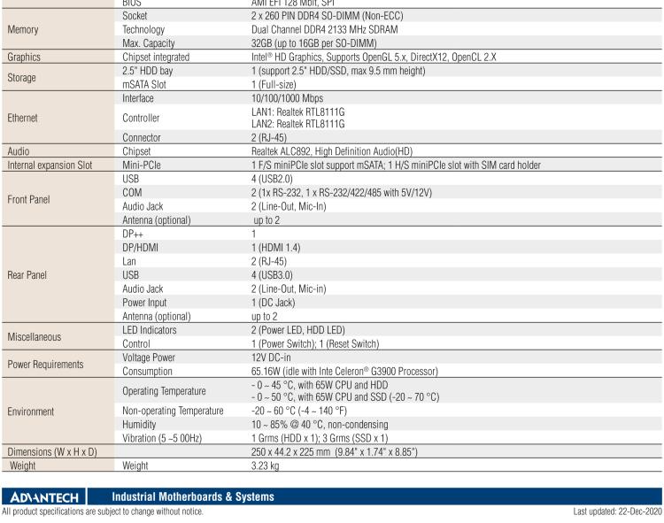 研華EPC-T2285 適配Intel? 第6/7代 Core? i 系列處理器，搭載H110芯片組。1U超薄高度，性能強勁。