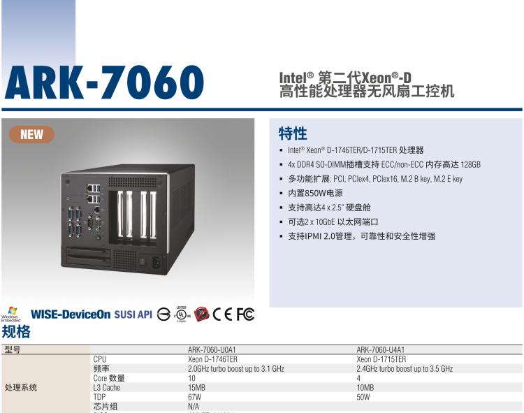 研華ARK-7060 搭載Intel二代Xeon D-1700高性能處理器系統(tǒng)，具有3個(gè)擴(kuò)展插槽