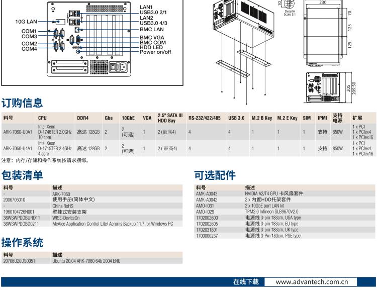 研華ARK-7060 搭載Intel二代Xeon D-1700高性能處理器系統(tǒng)，具有3個(gè)擴(kuò)展插槽
