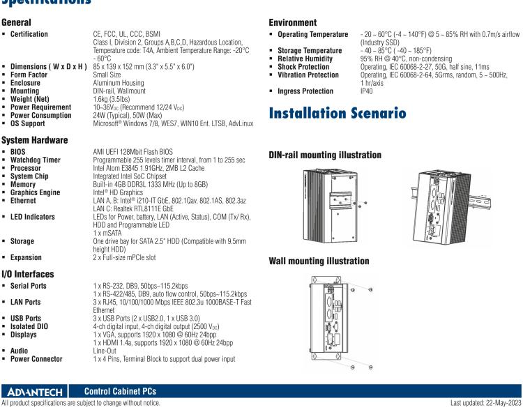 研華UNO-1372GH 通過Class I，Division 2認(rèn)證的導(dǎo)軌安裝工業(yè)控制器，搭配英特爾?凌動?四核處理器