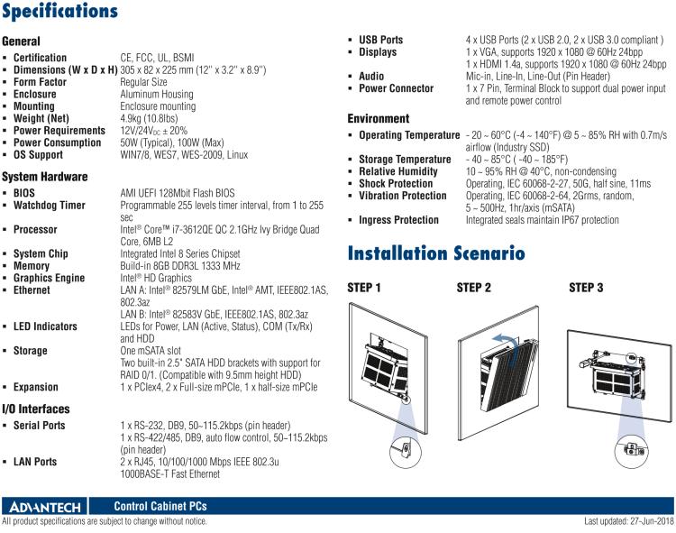研華UNO-3483G 高效能嵌入式無風扇工業(yè)電腦，搭配 Intel? Core? i7 處理器，2 x GbE, 2 x mPCIe, HDMI/VGA