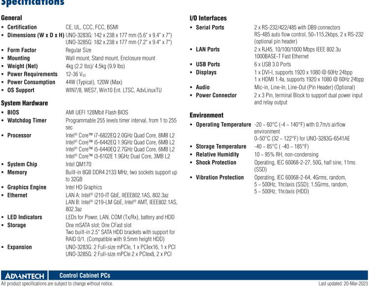 研華UNO-3285G 高效能嵌入式無(wú)風(fēng)扇工業(yè)電腦，搭配Intel? Core? i 處理器，4×PCI(e) 擴(kuò)展槽, 2×GbE, 2×mPCIe, HDMI, DVI-I
