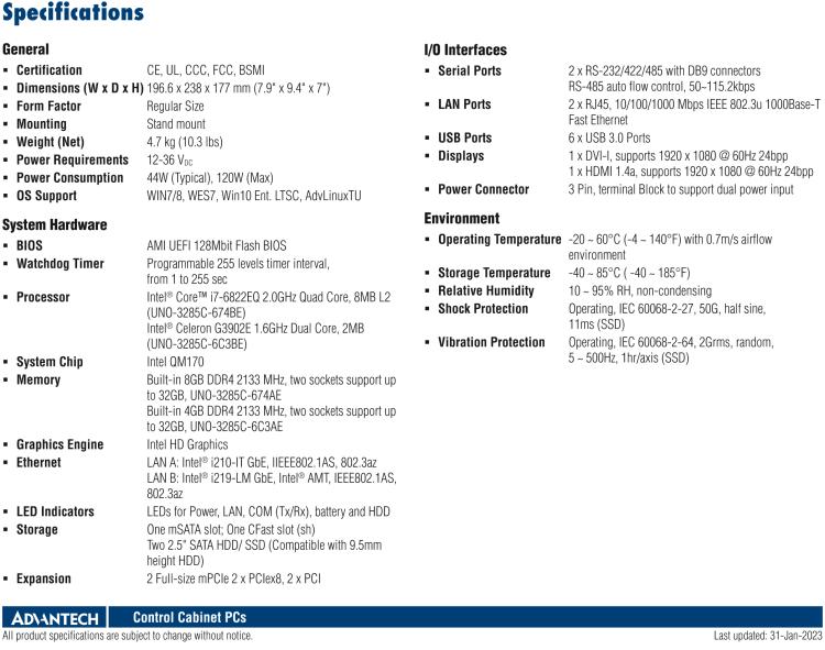 研華UNO-3285C 搭配Intel? Core?處理器，4×PCI(e) 擴(kuò)展槽，2 x GbE, 2 x mPCIe, HDMI, DVI-I