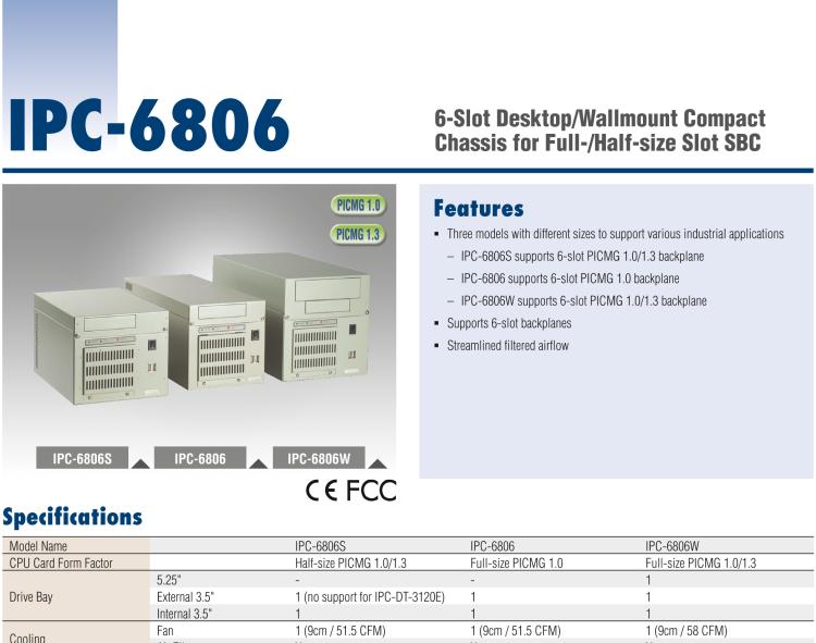 研華IPC-6806 6槽，桌上型/壁掛式機箱 支持1U電源