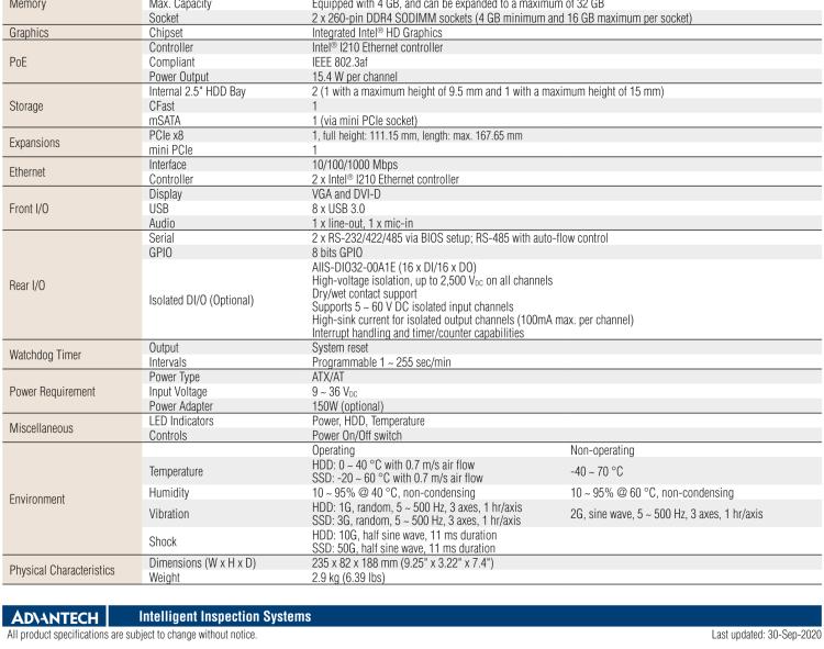 研華AIIS-5410P 無風(fēng)扇視覺系統(tǒng)，Intel Core? i 處理器，4通道 GigE PoE 相機界面和 PCIe 插槽