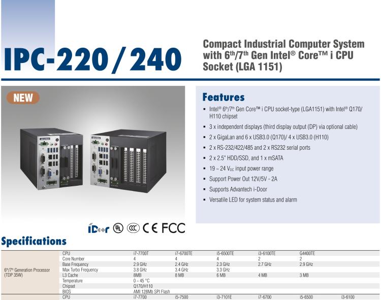 研華IPC-220 緊湊型工業(yè)電腦，帶第六/七代Intel? Core? i CPU插槽（LGA 1151）