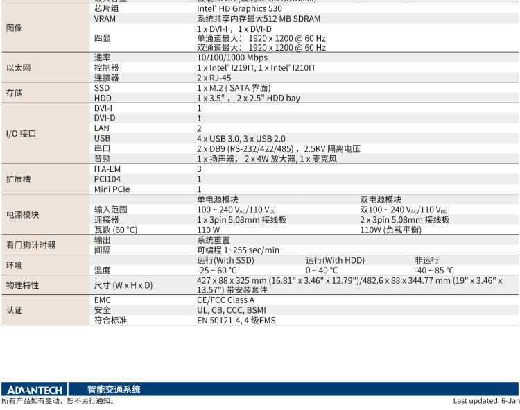 研華ITA-2231 英特爾?第六代酷睿?i處理器2U無風(fēng)扇系統(tǒng)； 符合EN 50121-4的鐵路應(yīng)用