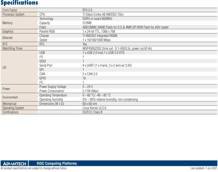 研華ROM-3310 基于TI AM3352 Cortex A8 1GHz RTX 2.0 的標(biāo)準(zhǔn)核心板，適用于寬溫抗震等工業(yè)自動化領(lǐng)域