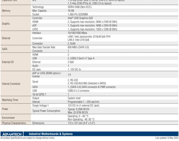 研華AIMB-U233 板載Intel 第8代 U系列 Core i3/i5/i7 處理器。低功耗高性能，無(wú)風(fēng)扇設(shè)計(jì)。