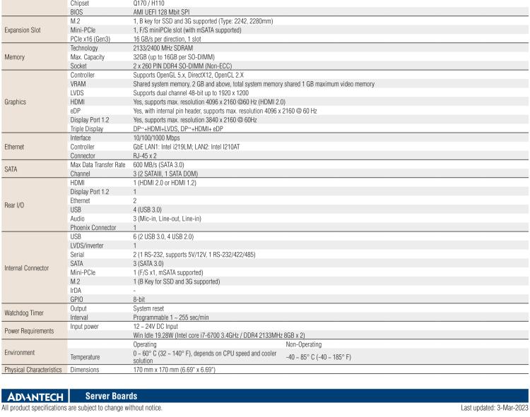 研華AIMB-275 適配Intel? 第6/7代 Core? i 處理器，搭載Intel Q170/H110芯片組。性能強(qiáng)勁，接口豐富。
