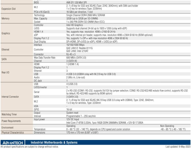 研華AIMB-286EF 適配Intel 第8/9代 Core i 處理器，搭載Intel H310芯片組。擁有1個PCIe x16插槽。超薄設計，接口豐富，是高端應用中的高性價比方案。
