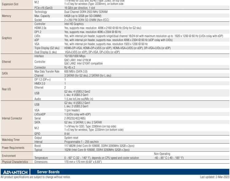 研華AIMB-277 適配Intel? 第10代 Core? i 系列處理器，搭載Q470E芯片組。性能強(qiáng)勁，適用于高端應(yīng)用領(lǐng)域。