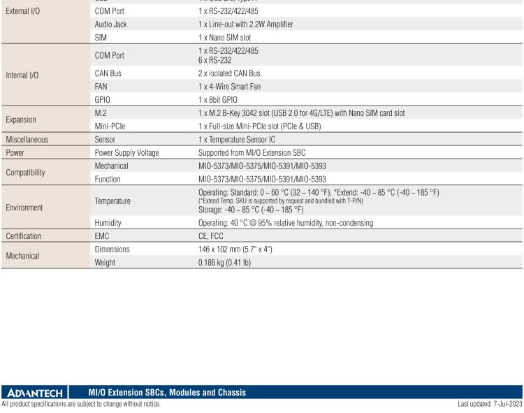 研華MIOe-260 M.2 B-key，高速 miniPCIe，雙Intel LAN，4個USB2.0、8個COM