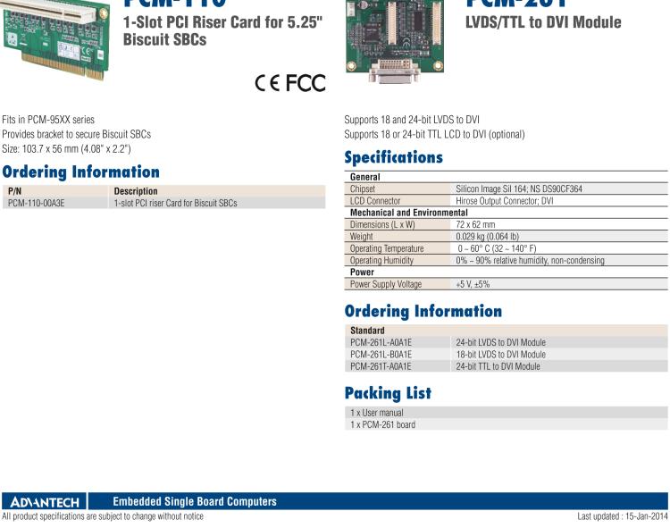 研華PCM-110 1插槽 PCI擴展卡，適用5.25”單板電腦