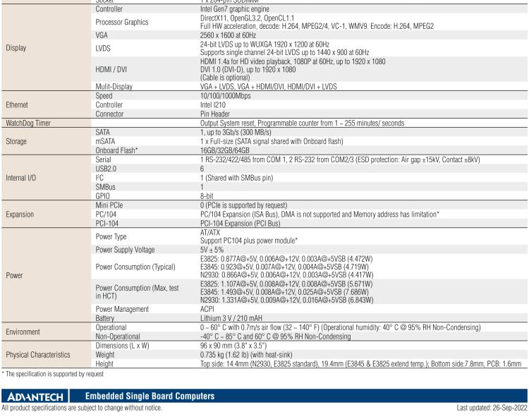 研華PCM-3365 英特爾第四代凌動(dòng)?Atom?E3825 / E3845＆賽揚(yáng)?N2930，PC / 104-Plus嵌入式主板，ISA，VGA，HDMI / DVI，LVDS，6 USB，mSATA或板載SSD