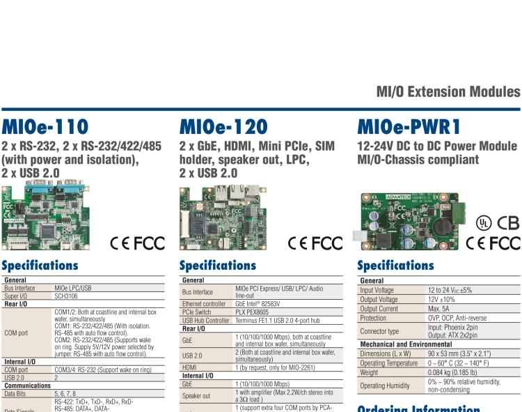 研華MIOE-110 2 x RS-232, 2 x RS-232/422/485 (帶5V/12V電源及隔離), 2USB 2.0，兼容2.5寸MIO單板