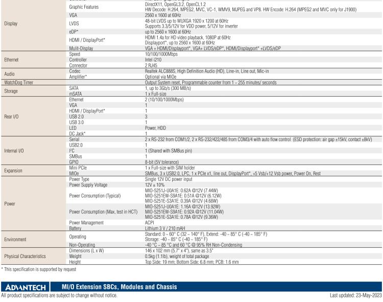 研華MIO-5251 3.5寸MIO單板電腦，采用嵌入式 Intel? Atom? E3825 &Intel? J1900處理器