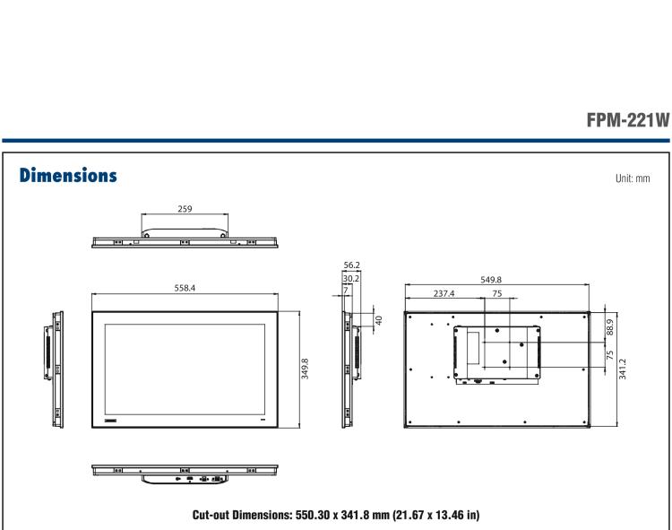 研華FPM-221W 21.5寸Full HD工業(yè)顯示器，支持多點(diǎn)觸控，支持HDMI端口