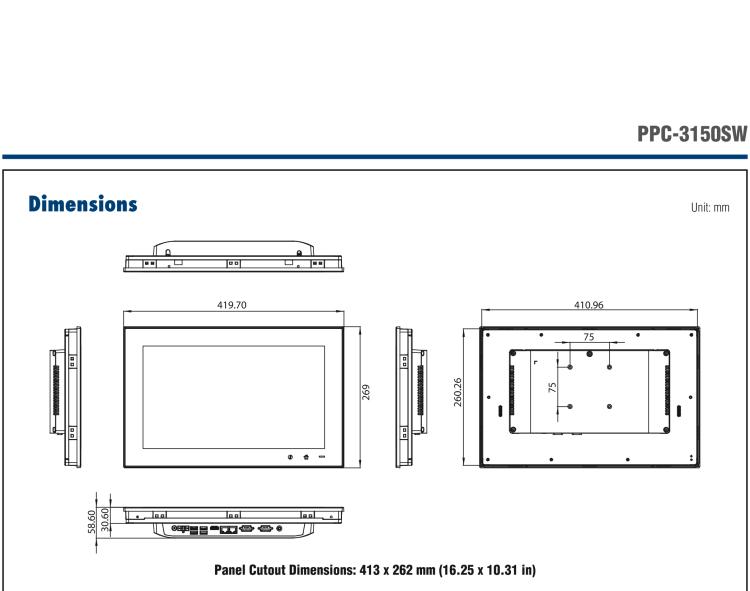 研華PPC-3150SW 15.6" 寬屏無風扇工業(yè)平板電腦，搭載 Intel? Pentium? N4200 四核心處理器