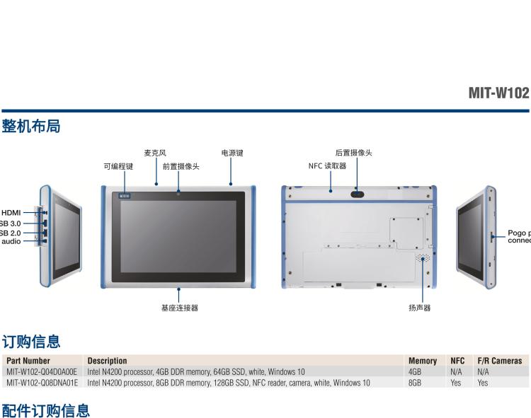 研華MIT-W102 10.1" 醫(yī)療級(jí)平板電腦，搭載 Intel?Pentium? 處理器和電容觸摸屏