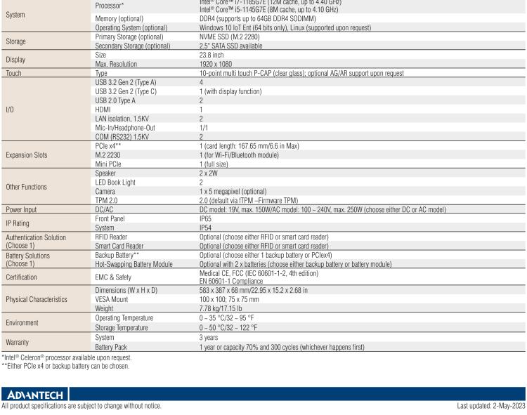研華POC-624 23.8"高性能醫(yī)用一體機(jī)，可用于多種醫(yī)療應(yīng)用