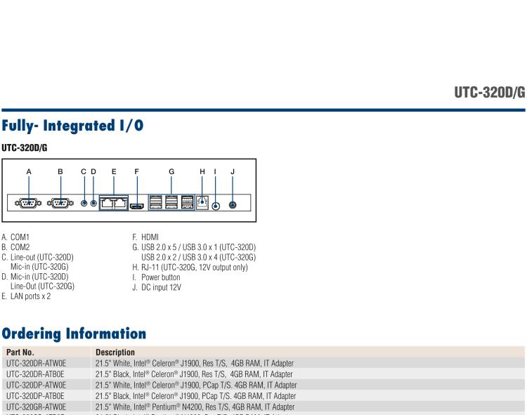 研華UTC-320D 21.5" 多功能觸控一體機，內(nèi)置Intel? Celeron? J1900處理器