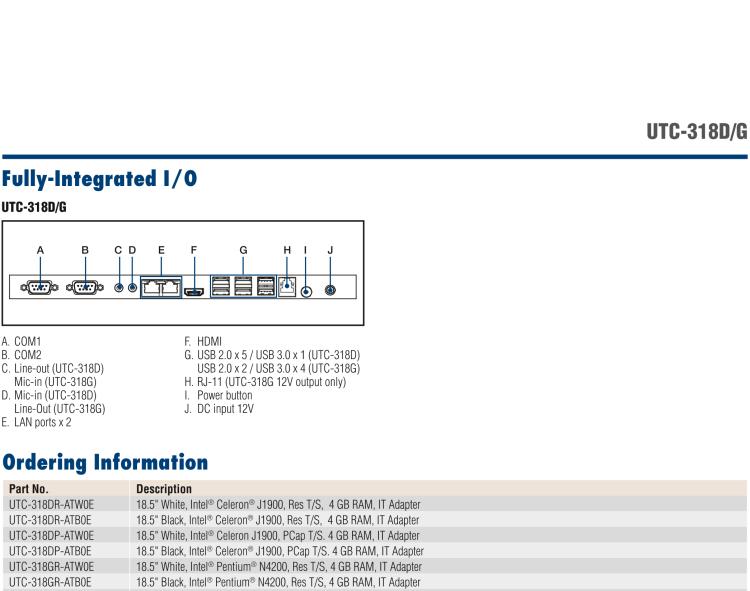 研華UTC-318D 18.5" 多功能觸控一體機(jī)，內(nèi)置Intel? BayTrail J1900