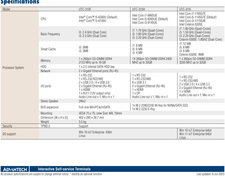 研華UTC-315F 15.6" 多功能觸控一體機，內(nèi)置Intel? Core? i5-6300U