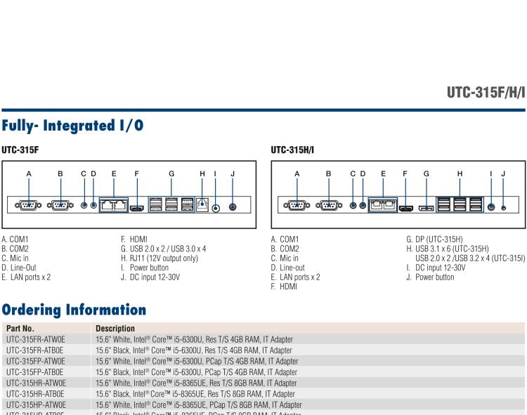 研華UTC-315F 15.6" 多功能觸控一體機，內(nèi)置Intel? Core? i5-6300U