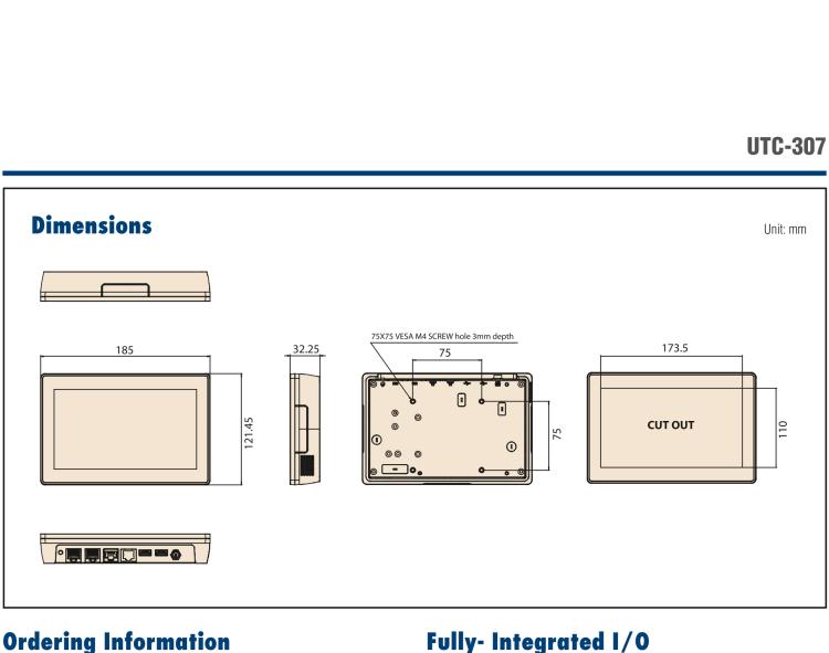 研華UTC-307G 7" 多功能觸控一體機(jī)，Intel? Celeron? N3350/Pentium? N4200 處理器