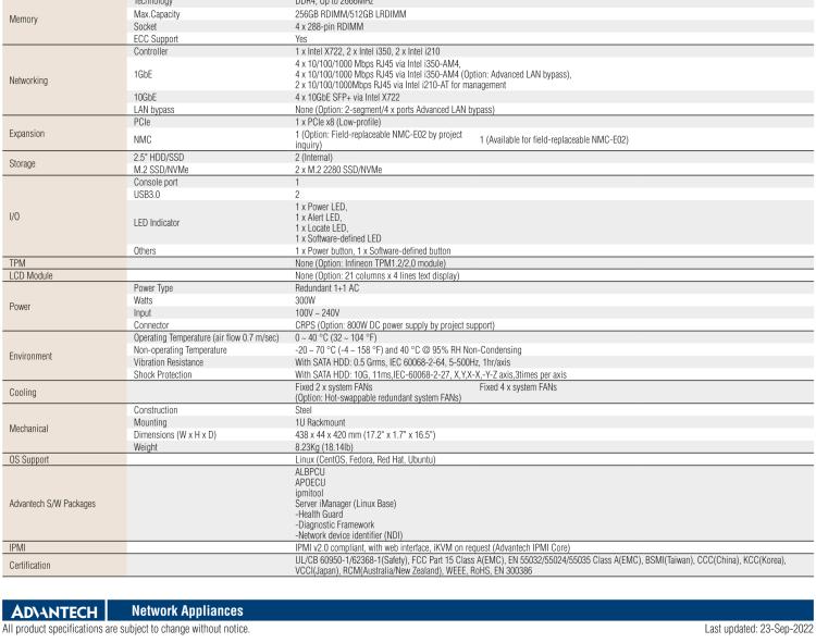 研華FWA-3050 基于Intel?Xeon D-2100系列處理器，用于uCPE和下一代防火墻的遠(yuǎn)程可管理1U網(wǎng)絡(luò)應(yīng)用平臺(tái)